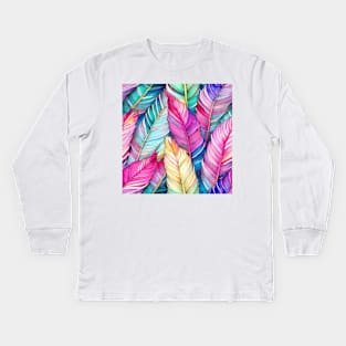 Watercolor feather pattern Kids Long Sleeve T-Shirt